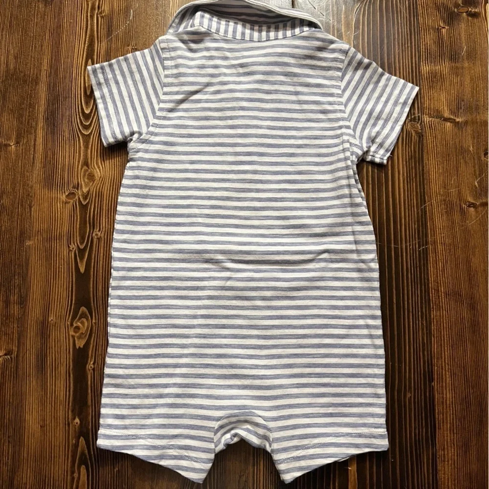 Old Navy Baby Boy's Blue & White Striped Romper - Picture 2 of 4